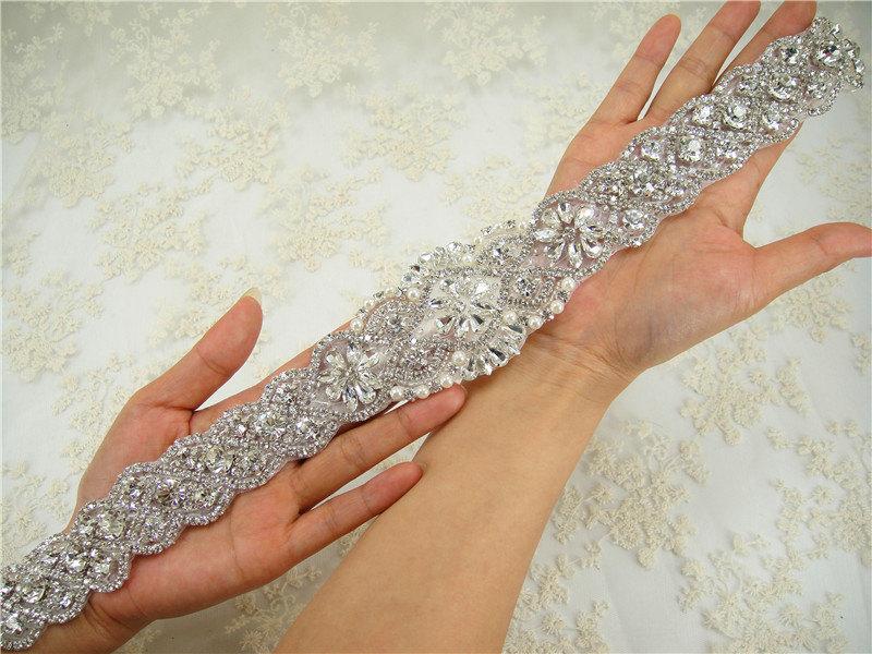 Свадьба - Rhinestone applique,crystal applique for Bridal Sash, Diamante Applique, Bridal Applique, wedding applique, pearl beaded, wedding belt App