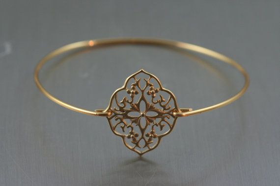 Mariage - Boho Style Gold Brass Bangle//Gold Bracelet//Kite Shield// Filigree Bracelet//Bridesmaid Gifts//Gypsy Bohimian Jewelry