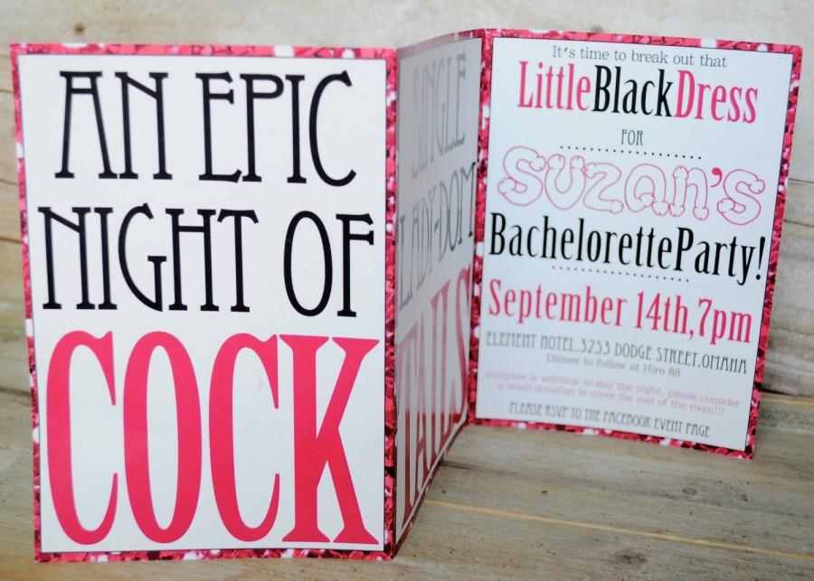 Wedding - An Epic Night of COCKtails Bachelorette Invitation - 20 Printed 5x7 Tri-Fold Invitations & Envelopes - Customized Colors/Event Details