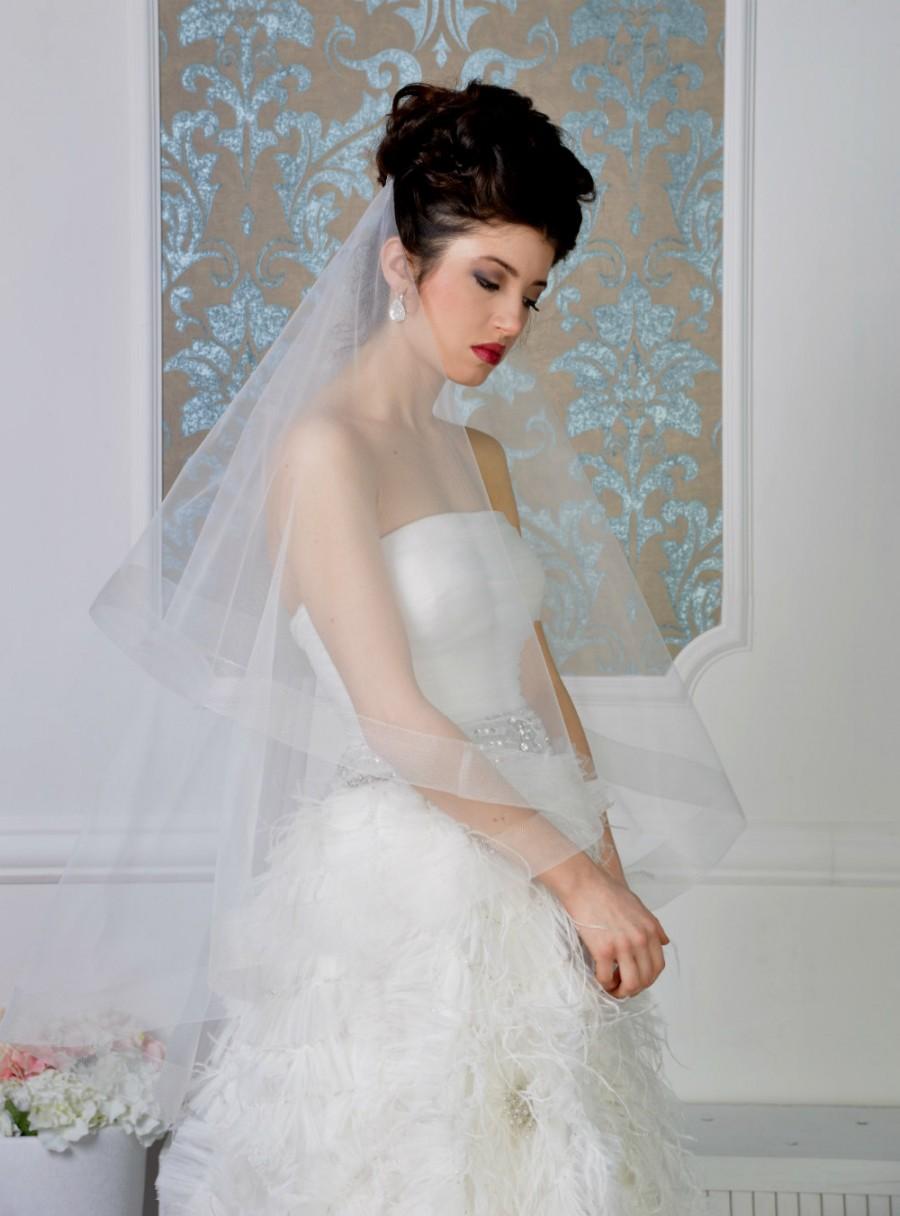 زفاف - horsehair double tier wedding veil Style 01606V,Blusher Veil, Tulle Two Layer with Horsehair Trim, Unique Veil