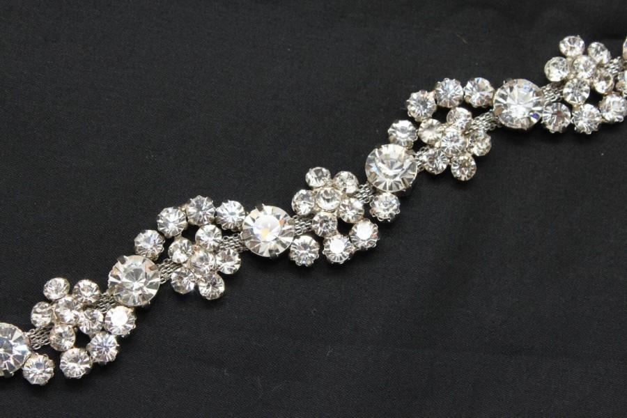 Mariage - LG-402 bridal costume applique rhinestone crystal silver chain headdress trimming 1 yd