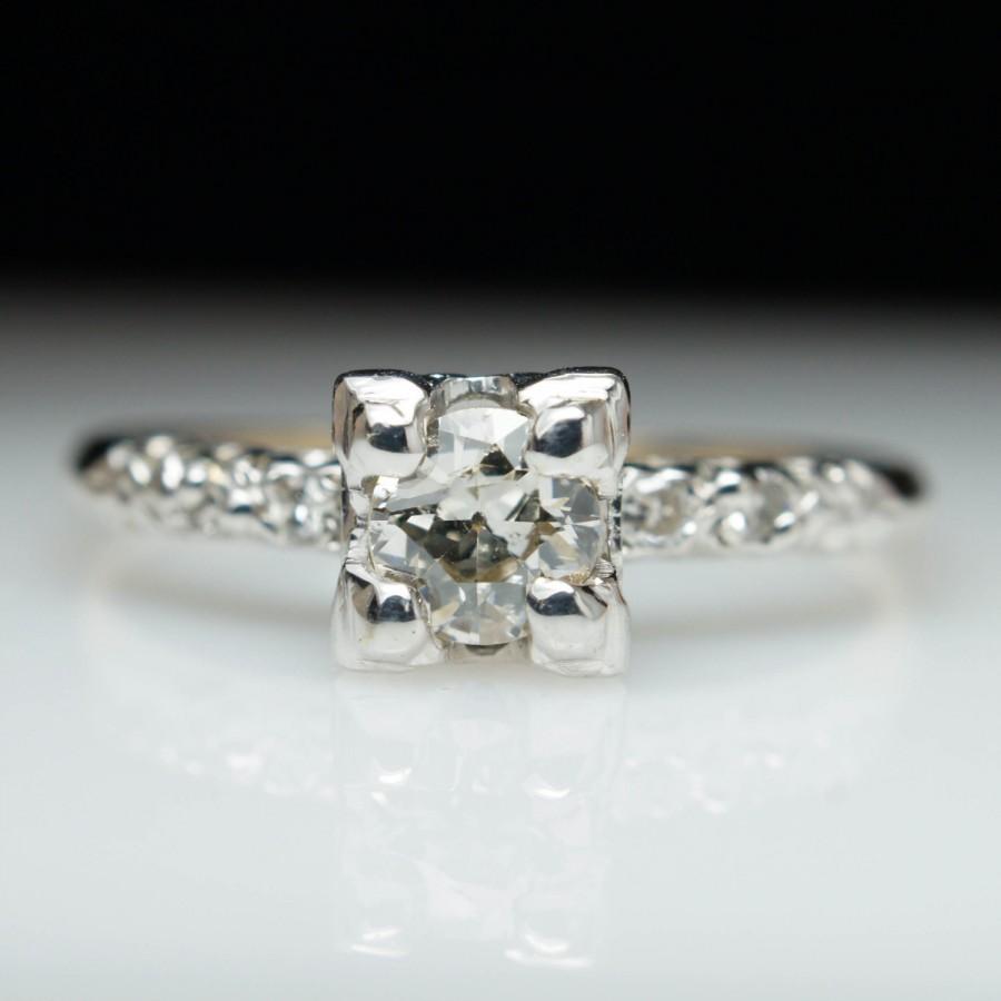 Wedding - Petite Illusion Set Old European Cut Diamond Engagement Ring 14k Yellow Gold Vintage Engagement Art Deco Engagement Ring