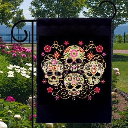 زفاف - Sugar Skulls Day Of The Dead New Small Garden Yard Flag, Cool Gothic Flare