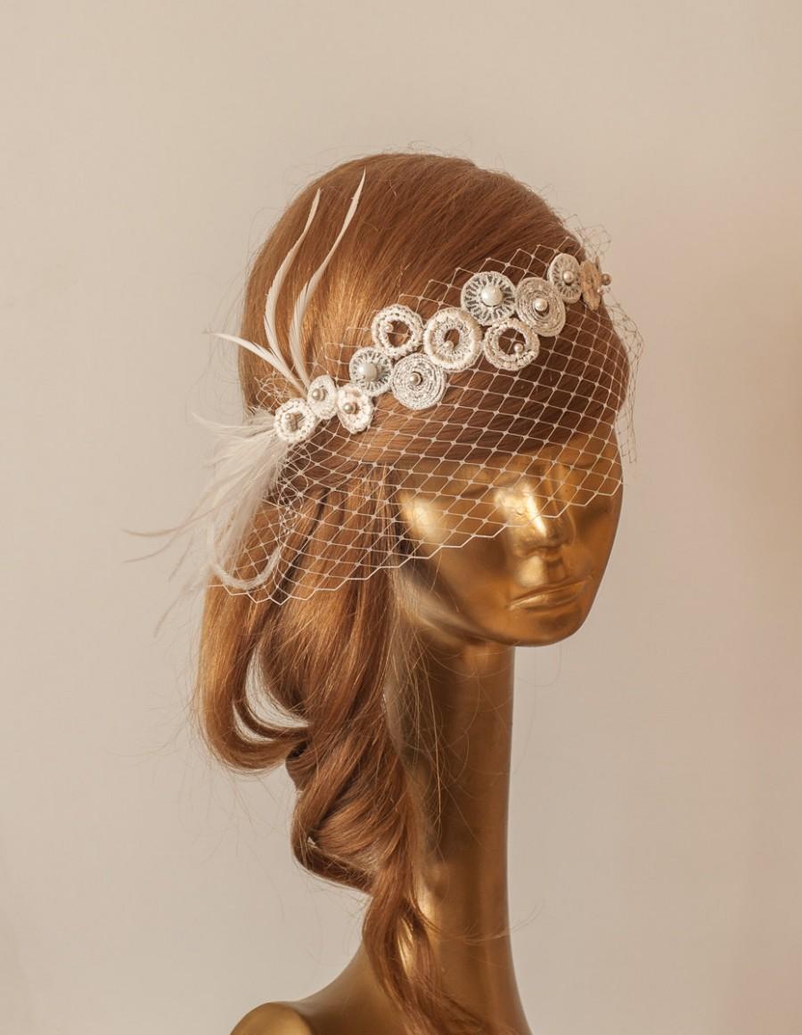 Hochzeit - Ivory Lace BIRDCAGE VEIL, Vintage Style Birdcage Veil. Bridal FASCINATOR.