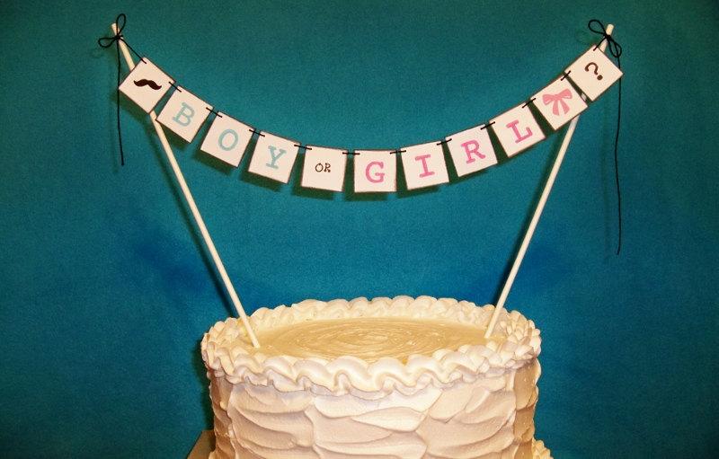 Hochzeit - Boy or Girl Cake Topper Baby Shower Garland Bunting Gender Reveal banner Blue Pink