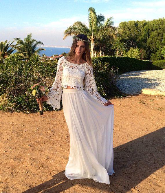 Hochzeit - RESERVED SKIRT ONLY Alana 2-Piece Lace   Silk Chiffon Bohemian Wedding Skirt. Boho Style Wedding Dress