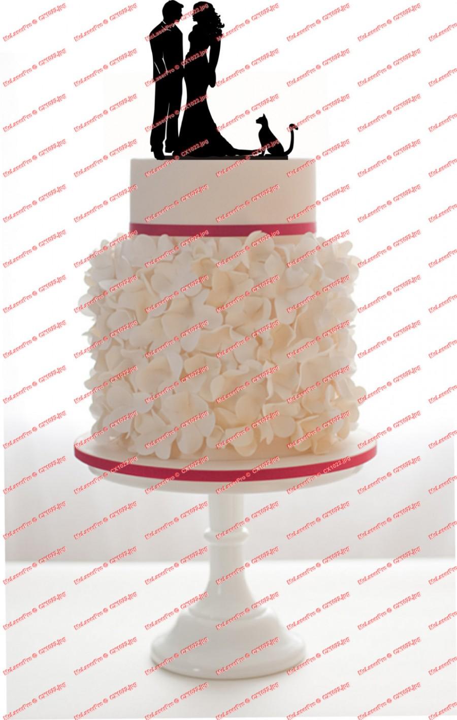 Mariage - Custom Wedding Cake Topper , WITH any PET SILHOUETTE, Removable Spikes and free base for display after the event.