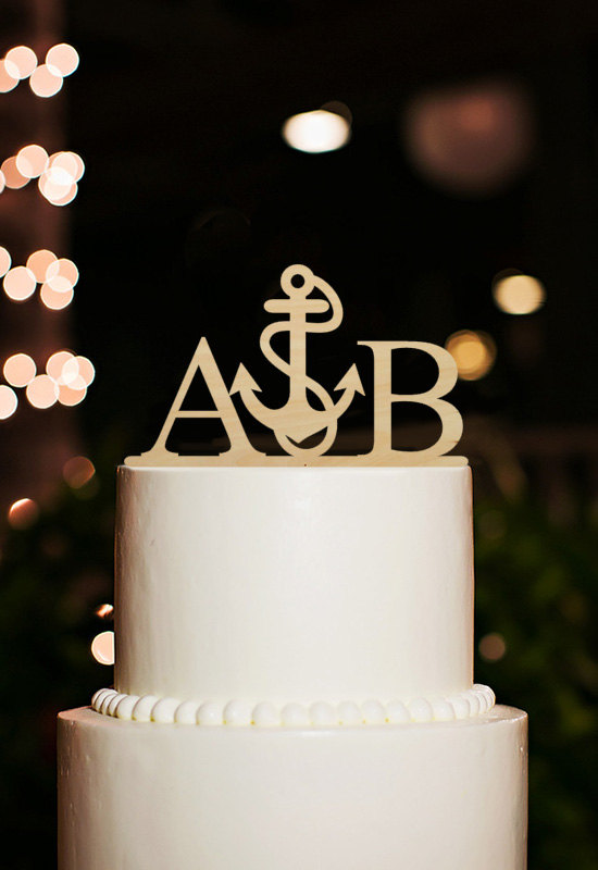 Hochzeit - Nautical Cake Topper,Wedding Cake Topper,Custom Couple Initial Cake Topper,Personalized Monogram Cake Topper,Beach Wedding Cake Topper