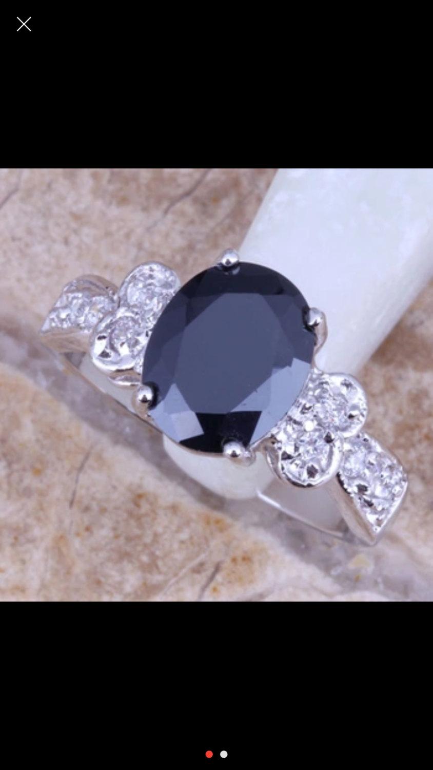 Hochzeit - Onyx Cubic Zirconia Ring Sterling Silver Ring Engagement Ring Jewelry Bridal Jewelry CZ Jewelry Wedding Ring CZ Ring Promise Ring