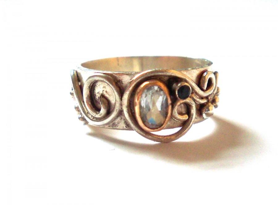 زفاف - Elven silver ring. Sapphire Elven ring, white topaz silver ring, topaz Celtic ring, Medieval silver ring, The Calder Crafter. Naomi Neale