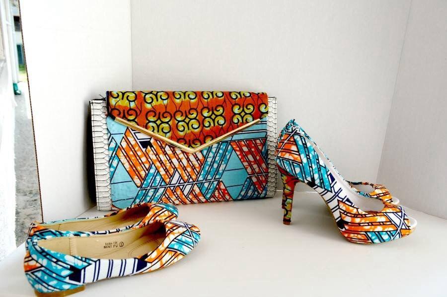 Wedding - African Print Purse And Shoe Set, Ankara Print Shoes And Clutch Set, African Print Purse, Afrcan Fabric Wedding Shoes, Wedding