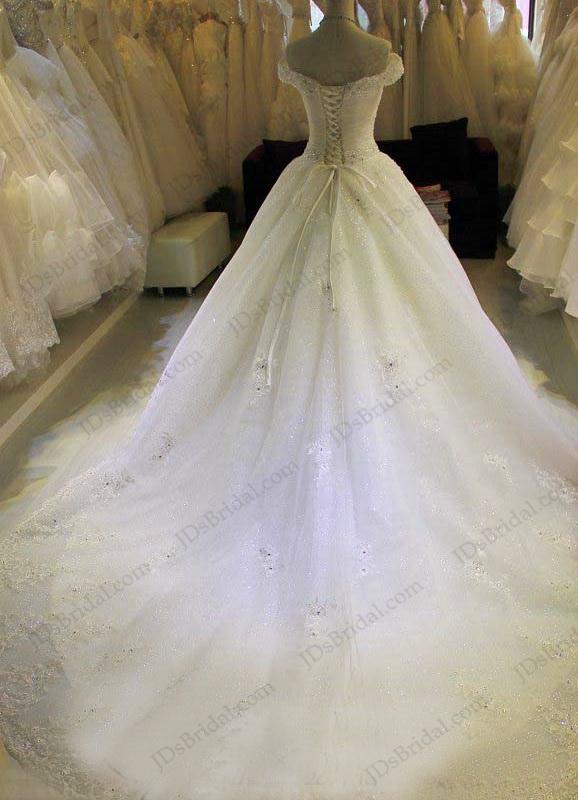 زفاف - JW16208 Sparkles off shoulder lace tulle princess wedding dress