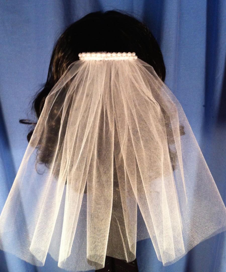 Wedding - Single Tier Communion Veil Hair Comb w/Faux Pearl or Rhinestone Comb White Ivory Pink Red Purple Aqua V-Patricia