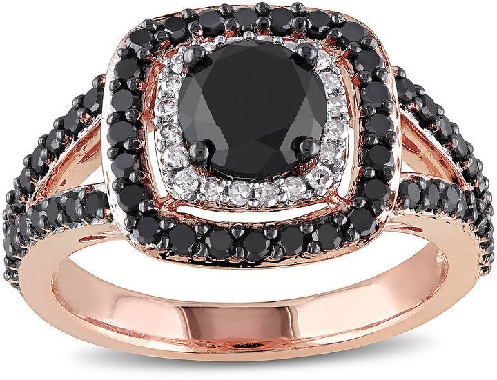 زفاف - MODERN BRIDE 2 CT. T.W. White and Color-Enhanced Black Diamond 14K Rose Gold Ring