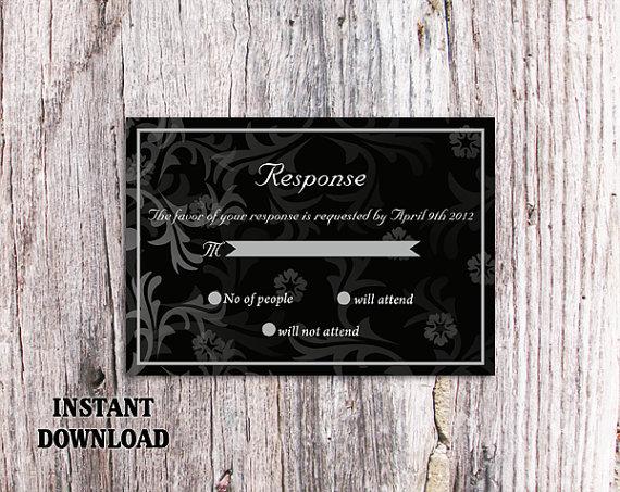 Свадьба - DIY Wedding RSVP Template Editable Text Word File Download Rsvp Template Printable RSVP Cards Black Rsvp Card Template Elegant Rsvp Card
