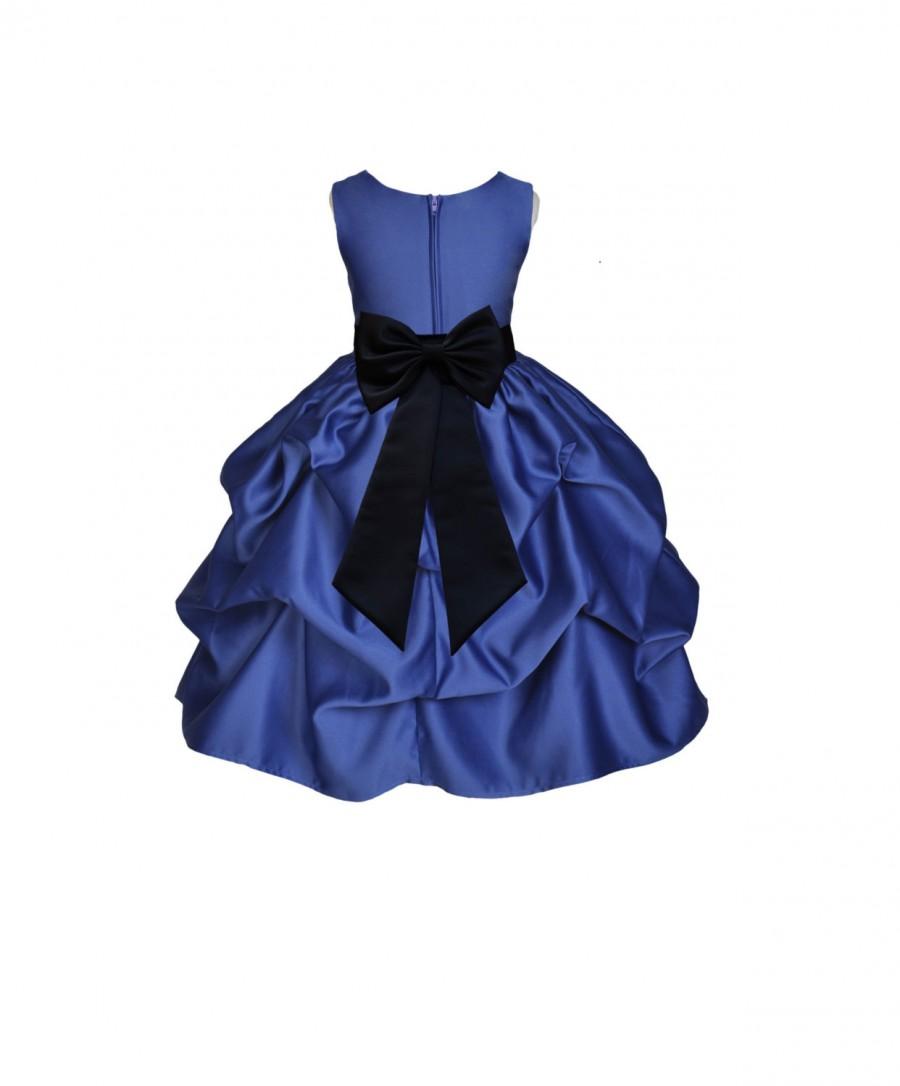 Mariage - Navy Blue / choice of color sash kids Flower Girl Dress pageant wedding bridal children bridesmaid toddler sizes 6-9m 12m 2 4 6 8 10 