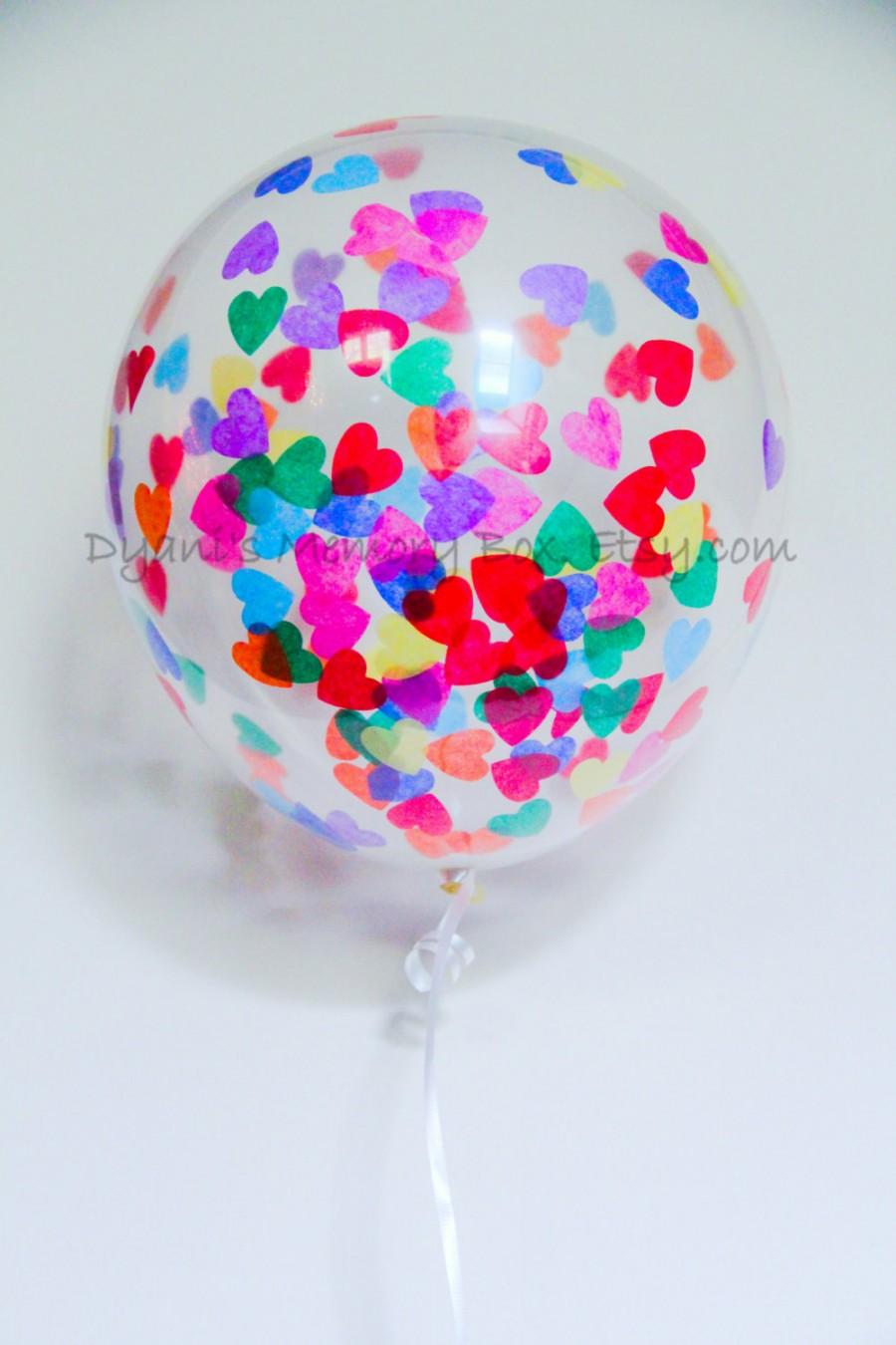 زفاف - Set of 6 Clear Heart Confetti-Filled Balloons / choose your colors / Biodegradable Latex Balloons