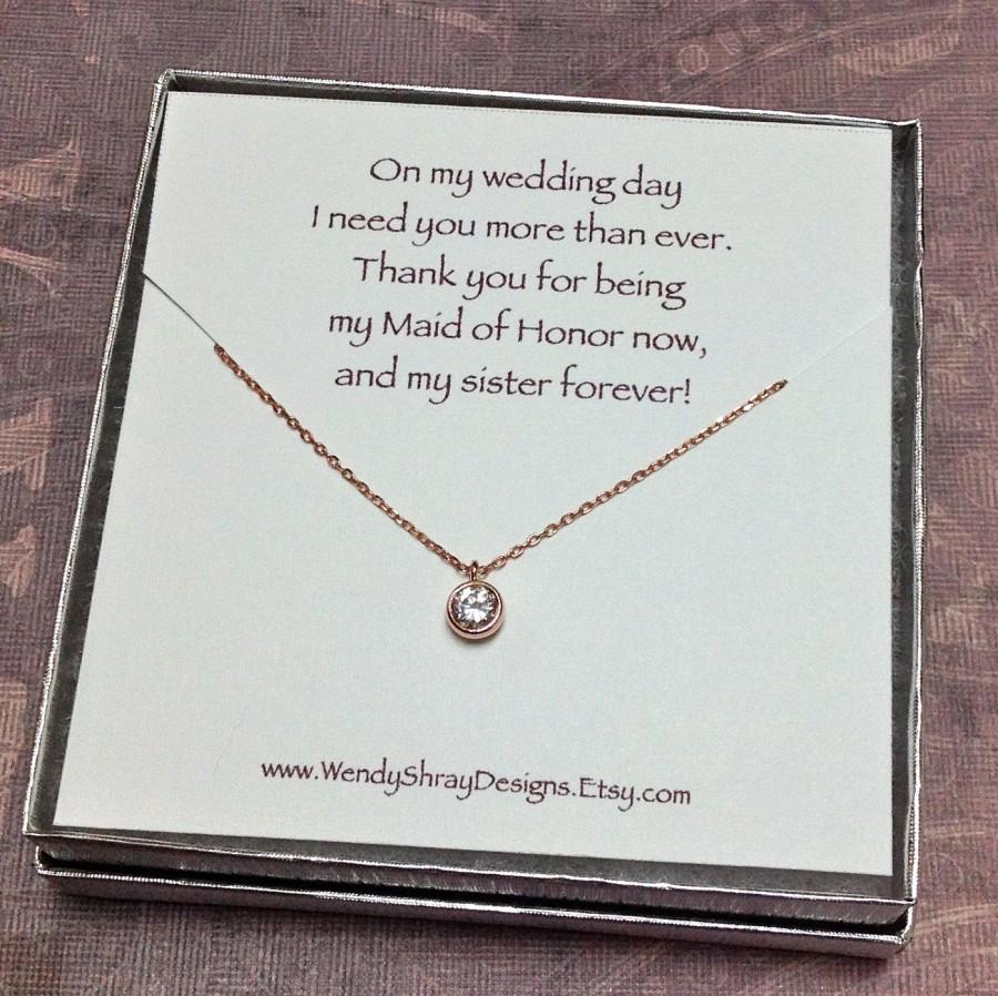 Wedding - CZ diamond pendant, cz solitaire cubic zirconia, dot necklace, rose gold jewelry, bridesmaid gift, maid of honor gift