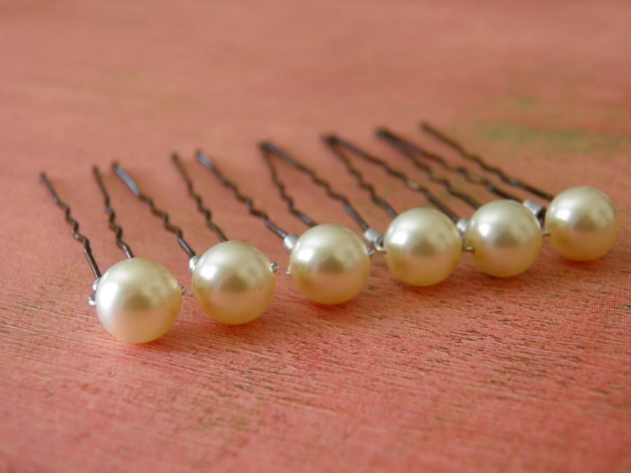 Mariage - 6 Ivory 8mm Swarovski Crystal Pearl Hair Pins