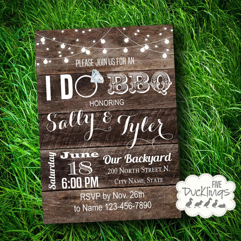 زفاف - I DO BBQ Invitation, Wood Background, Printable Digital Invitation, A103