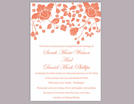 Mariage - DIY Wedding Invitation Template Editable Word File Instant Download Printable Orange Invitation Red Wedding Invitation Flower Invitations