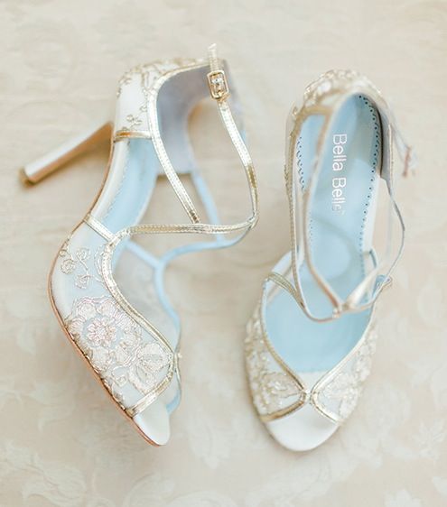 Hochzeit - Tess Gold Lace Wedding Shoes