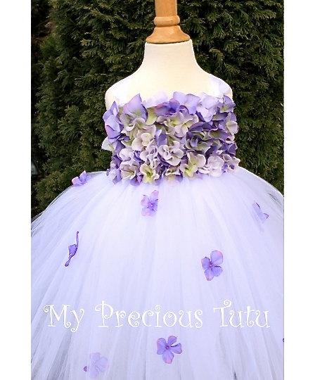 زفاف - Lavender Hydrangea flower girl tutu dress, Tulle flower girl dress,  White tulle dress, Over the Top, Lavender Hydrangea by My Precious Tutu