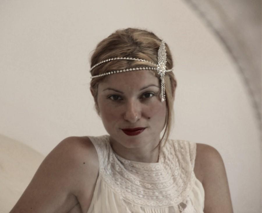 زفاف - The Great Gatsby Headpiece,1920's Style Rhinestones Bridal Vintage Head piece Wedding Pearl halo Bridal Statement Headband,Crystal Headpiece