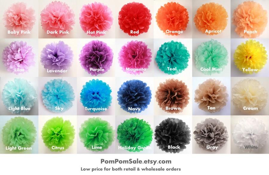 Mariage - One Medium 14'' Tissue Paper Pom Poms - for Baby Shower / Baptism / Birthday / Wedding Party Decoration - Fast Shipping