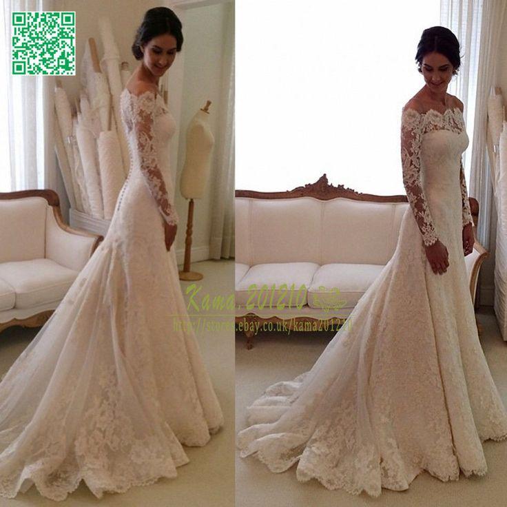 زفاف - Elegant Lace Wedding Dresses White Ivory Off The Shoulder Garden Bride Gown 2015