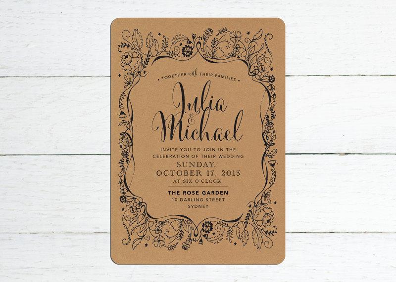 زفاف - Rustic Wedding Invite – Flower Frame Printable Wedding Invitation Suite