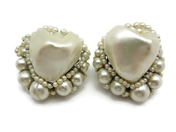 زفاف - Art Deco Pearl Earrings - Louis Rousselet, France, Faux Pearl Beads, French Couture Designer Costume Jewelry