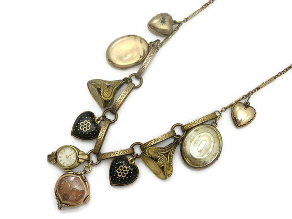 زفاف - Charm Necklace - Vintage and Antique Charms, Fobs, Lockets , Hearts, Watches