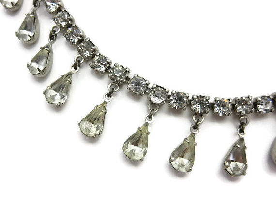 Hochzeit - Rhinestone Drop Necklace - Clear Stones, Costume Jewelry, Bridal, Wedding