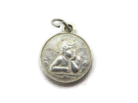 Свадьба - Silver Cherub Charm - Michelangelo, Angel Pendant