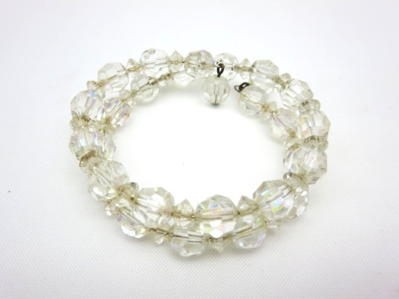 Hochzeit - AB Crystal Bracelet - Memory Wire Wrap Bangle Adjustable Bridal Wedding Jewelry
