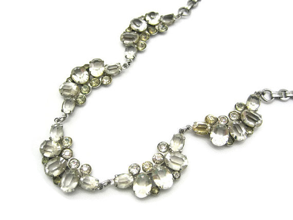 Mariage - Vintage Art Deco Necklace - Open Back Clear Paste or Glass