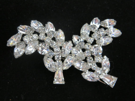 زفاف - 1950s Weiss Rhinestone Brooch - Bridal Costume Jewelry Clear Stones