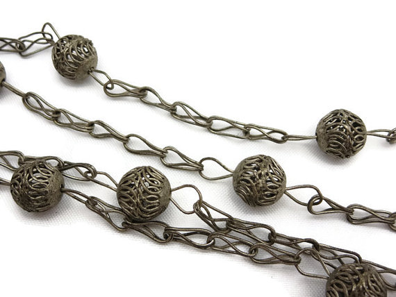 زفاف - Mexican Wedding Necklace - Silver Beads, Long Chain