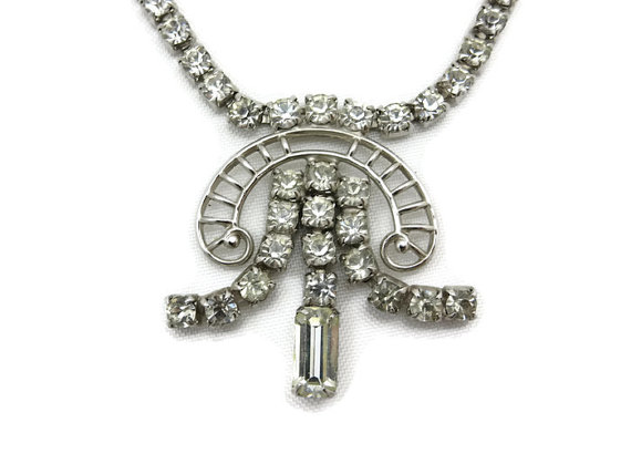 Hochzeit - Rhinestone Necklace - Clear Crystal Prom Wedding Jewelry