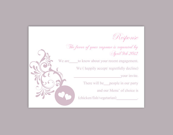 Hochzeit - DIY Wedding RSVP Template Editable Word File Instant Download Rsvp Template Printable RSVP Cards Lavender Lilac Rsvp Card Elegant Rsvp Card