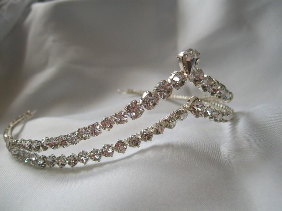 زفاف - Handmade diamante double wishbone wedding bridal tiara
