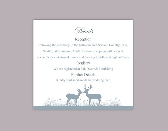 Mariage - DIY Wedding Details Card Template Editable Word File Instant Download Printable Details Card Gray Silver Details Card Elegant Enclosure Card