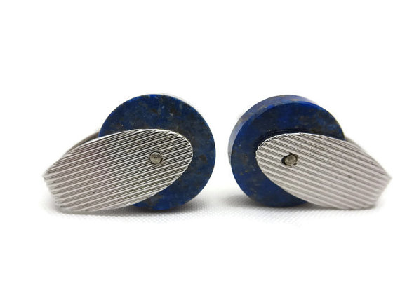 Mariage - Sterling Lapis Cufflinks - Vintage Silver Cuff Links, Blue Lapis Lazuli, Modernist, Destino