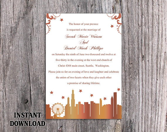 زفاف - DIY Wedding Invitation Template Editable Word File Instant Download Printable Invitation Chicago Skyline Invitation Elegant Invitation