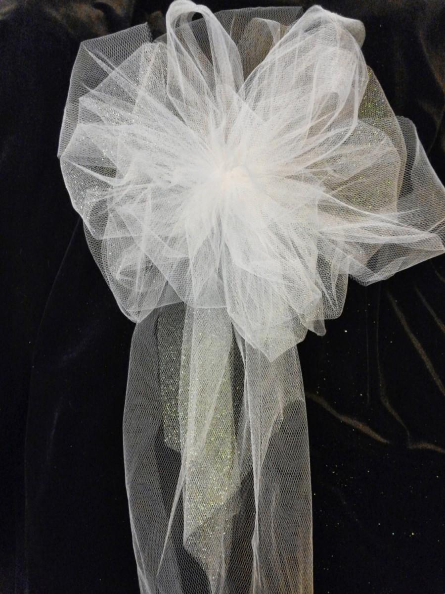 Wedding - Wedding Pew Bows, White Or Any Color You Choose, Tule Bows With Streamers, Wedding Decorations, Church Pew Bows, Party Bow, Package Bow