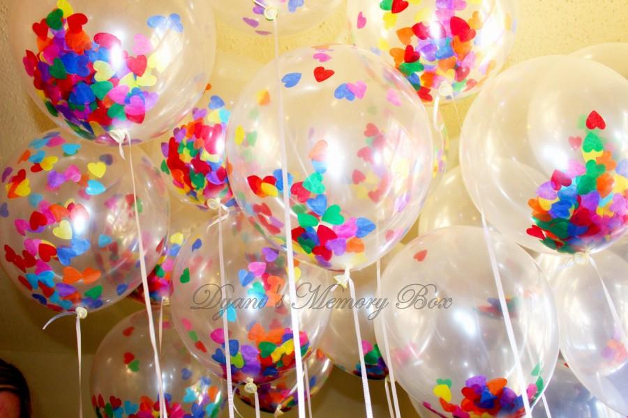 زفاف - Set of 12  Clear Confetti-Filled Balloons / Heart Confetti Balloons/ Biodegradable latex Ballons