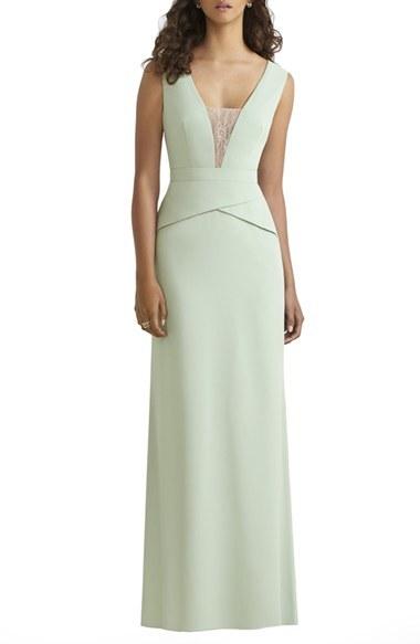 زفاف - Social Bridesmaids Lace Inset V-Neck Peplum Detail Gown