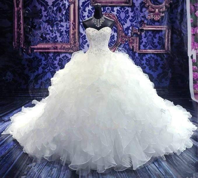 Hochzeit - Amazing Custom Made Ball Gown Vestido De Noiva Sweetheart Organza Wedding Dress Luxury Crystal Beading Wedding Gowns-in Wedding Dresses From Weddings & Events On Aliexpress.com 