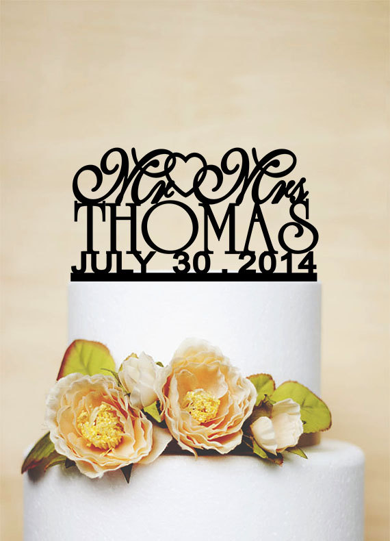زفاف - Acrylic Wedding Topper, Personalized Wedding Cake Topper, Surname Topper, Acrylic Decoration,Mr and Mrs,Custom cake topper With Date-001